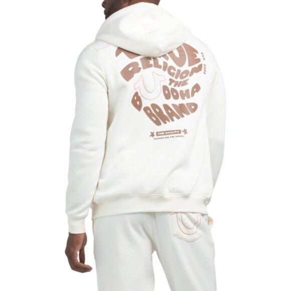 True Religion Men's 2 PC Sweatsuit White Chocolate Candy Cane Hoodie Joggers Set - Picture 2 of 11